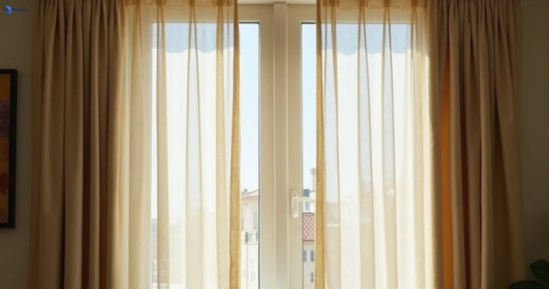 Dull dusty drapes in marcus-beach before professional cleaning